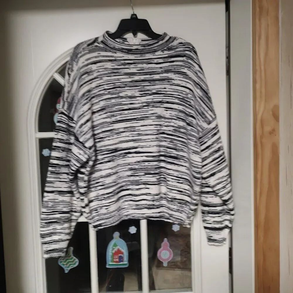 New Nine West Black White Funnel Neck Drop Shoulder Sweater Women's XXL